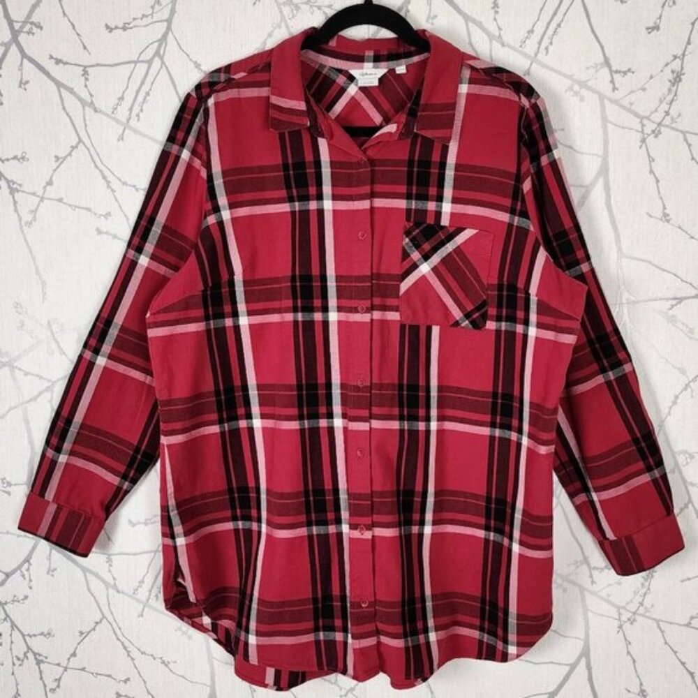Reitmans Pink Plaid Cotton Stretch Button Front Classic Shirt